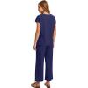imageSaloogoe Two Piece Sets for Women Summer Outfits Lounge Sets V Neck Tops Wide Leg Pants Woman Vacation Travel OutfitsNavy Blue