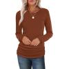 imageSaloogoe Womens Long Sleeve Shirts Dressy Casual Tops Crewneck Pleated Buttom ShirtCaramel