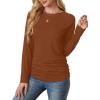 imageSaloogoe Womens Long Sleeve Shirts Dressy Casual Tops Crewneck Pleated Buttom ShirtCaramel