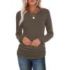 imageSaloogoe Womens Long Sleeve Shirts Dressy Casual Tops Crewneck Pleated Buttom ShirtCoffee