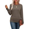 imageSaloogoe Womens Long Sleeve Shirts Dressy Casual Tops Crewneck Pleated Buttom ShirtCoffee