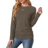 imageSaloogoe Womens Long Sleeve Shirts Dressy Casual Tops Crewneck Pleated Buttom ShirtCoffee