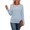 imageSaloogoe Womens Long Sleeve Shirts Dressy Casual Tops Crewneck Pleated Buttom ShirtStriped Blue and White