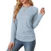 imageSaloogoe Womens Long Sleeve Shirts Dressy Casual Tops Crewneck Pleated Buttom ShirtStriped Blue and White