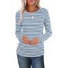 imageSaloogoe Womens Long Sleeve Shirts Dressy Casual Tops Crewneck Pleated Buttom ShirtStriped Blue and White