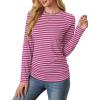 imageSaloogoe Womens Long Sleeve Shirts Dressy Casual Tops Crewneck Pleated Buttom ShirtStriped Pink and White