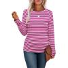 imageSaloogoe Womens Long Sleeve Shirts Dressy Casual Tops Crewneck Pleated Buttom ShirtStriped Pink and White