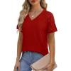 imageSaloogoe Womens Tops Summer Textured Short Sleeve V Neck T Shirts Loose Fit Fashion 2024