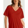 imageSaloogoe Womens Tops Summer Textured Short Sleeve V Neck T Shirts Loose Fit Fashion 2024