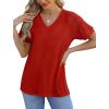 imageSaloogoe Womens Tops Summer Textured Short Sleeve V Neck T Shirts Loose Fit Fashion 2024