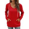 imageSaloogoe Kangaroo Pocket Hoodies for Womens V Neck Lightweight Sweatshirts Long Sleeve TopsRed