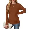 imageSaloogoe Womens Long Sleeve Shirts Dressy Casual Tops Crewneck Pleated Buttom ShirtCaramel