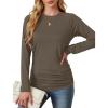 imageSaloogoe Womens Long Sleeve Shirts Dressy Casual Tops Crewneck Pleated Buttom ShirtCoffee