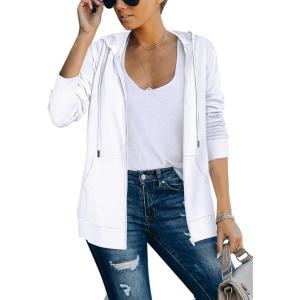 imageSaloogoe Lightweight Zip Up Hoodies for Women Hooded Sweatshirts Long Sleeve Thin Jacket with Zipper00white