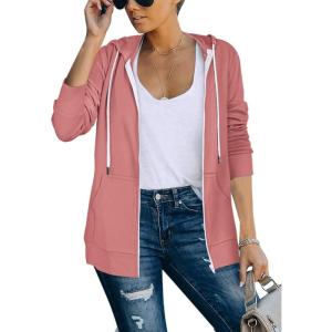 imageSaloogoe Lightweight Zip Up Hoodies for Women Hooded Sweatshirts Long Sleeve Thin Jacket with Zipper01pink