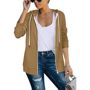 imageSaloogoe Lightweight Zip Up Hoodies for Women Hooded Sweatshirts Long Sleeve Thin Jacket with Zipper02brown