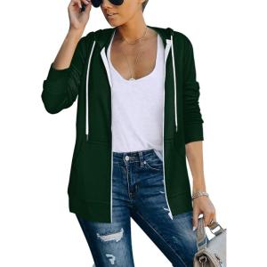imageSaloogoe Lightweight Zip Up Hoodies for Women Hooded Sweatshirts Long Sleeve Thin Jacket with Zipper02forest Green