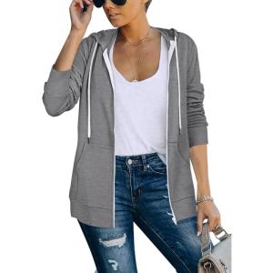 imageSaloogoe Lightweight Zip Up Hoodies for Women Hooded Sweatshirts Long Sleeve Thin Jacket with Zipper02light Gray