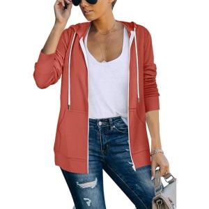 imageSaloogoe Lightweight Zip Up Hoodies for Women Hooded Sweatshirts Long Sleeve Thin Jacket with Zipper02orange Red