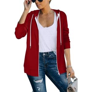 imageSaloogoe Lightweight Zip Up Hoodies for Women Hooded Sweatshirts Long Sleeve Thin Jacket with Zipper02red