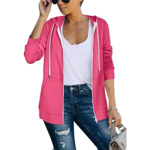 imageSaloogoe Lightweight Zip Up Hoodies for Women Hooded Sweatshirts Long Sleeve Thin Jacket with Zipper02rose Red