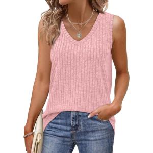 imageSaloogoe Tank Tops for Women 2025 V Neck Summer Sweaters Vest Lightweight Curved Hem Spring Beach FashionPink