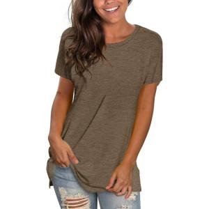imageSaloogoe Womens Loose Fit Tshirts Short Sleeve Summer Tops Casual Workout Yoga Tunic T Shirts Tops02brown