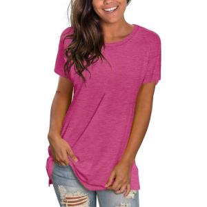 imageSaloogoe Womens Loose Fit Tshirts Short Sleeve Summer Tops Casual Workout Yoga Tunic T Shirts Tops02rose Red