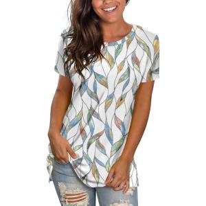imageSaloogoe Womens Loose Fit Tshirts Short Sleeve Summer Tops Casual Workout Yoga Tunic T Shirts Tops03printing Multi Leaf