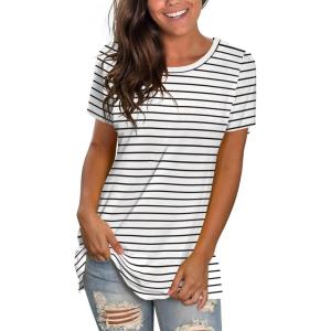 imageSaloogoe Womens Loose Fit Tshirts Short Sleeve Summer Tops Casual Workout Yoga Tunic T Shirts Tops03white Striped