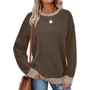 imageSaloogoe Womens Tops Long Sleeve Shirts Crewneck Sweatshirt Loose Fit Fall Sweaters Pullover Winter Clothes 2024 Dark Brown M