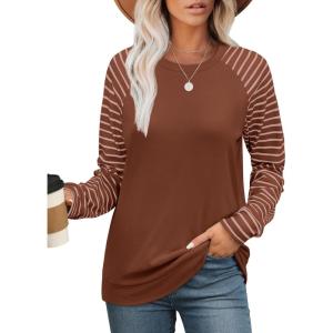 imageSaloogoe Womens Sweatshirt Color Block Striped Fall Fashion 2024 Long Sleeve Shirts Trending NowCaramel