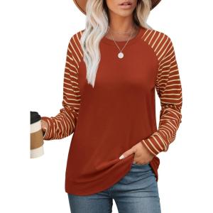 imageSaloogoe Womens Sweatshirt Color Block Striped Fall Fashion 2024 Long Sleeve Shirts Trending NowRed