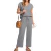 imageSaloogoe Two Piece Sets for Women Summer Outfits Lounge Sets V Neck Tops Wide Leg Pants Woman Vacation Travel OutfitsLight Gray