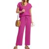 imageSaloogoe Two Piece Sets for Women Summer Outfits Lounge Sets V Neck Tops Wide Leg Pants Woman Vacation Travel OutfitsPink