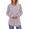 imageSaloogoe Womens Long Sleeve Top Crewneck Basic Lightweight Fall Shirt with Thumb HoleStriped Pink
