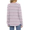 imageSaloogoe Womens Long Sleeve Top Crewneck Basic Lightweight Fall Shirt with Thumb HoleStriped Pink