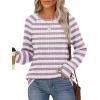 imageSaloogoe Womens Long Sleeve Top Crewneck Basic Lightweight Fall Shirt with Thumb HoleStriped Pink