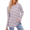 imageSaloogoe Womens Long Sleeve Top Crewneck Basic Lightweight Fall Shirt with Thumb HoleStriped Pink