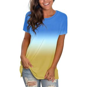 imageSaloogoe Womens Loose Fit Tshirts Short Sleeve Summer Tops Casual Workout Yoga Tunic T Shirts Tops03gradient Blue White Yellow