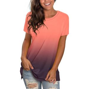 imageSaloogoe Womens Loose Fit Tshirts Short Sleeve Summer Tops Casual Workout Yoga Tunic T Shirts Tops03gradient Orange Pink Purple