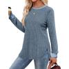 imageSaloogoe Sweaters for Women Long Sleeve Shirts Fall Outfits 2025 Tunic Tops Loose Fit Crewneck Color Block Ribbed CollarBlue