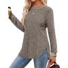 imageSaloogoe Sweaters for Women Long Sleeve Shirts Fall Outfits 2025 Tunic Tops Loose Fit Crewneck Color Block Ribbed CollarCoffee