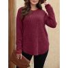 imageSaloogoe Sweaters for Women Long Sleeve Shirts Fall Outfits 2025 Tunic Tops Loose Fit Crewneck Color Block Ribbed CollarFuchsia