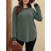 imageSaloogoe Sweaters for Women Long Sleeve Shirts Fall Outfits 2025 Tunic Tops Loose Fit Crewneck Color Block Ribbed CollarGreen