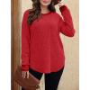 imageSaloogoe Sweaters for Women Long Sleeve Shirts Fall Outfits 2025 Tunic Tops Loose Fit Crewneck Color Block Ribbed CollarRed