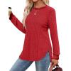 imageSaloogoe Sweaters for Women Long Sleeve Shirts Fall Outfits 2025 Tunic Tops Loose Fit Crewneck Color Block Ribbed CollarRed