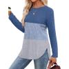 imageSaloogoe Long Sleeve Shirts for Women 2025 Fall Clothes Tunic Tops Loose Fit Dressy Crewneck Pullover Sweaters Curved HemColor Blockbluegrey