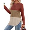 imageSaloogoe Long Sleeve Shirts for Women 2025 Fall Clothes Tunic Tops Loose Fit Dressy Crewneck Pullover Sweaters Curved HemColor Blockcaramelapricot