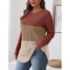 imageSaloogoe Long Sleeve Shirts for Women 2025 Fall Clothes Tunic Tops Loose Fit Dressy Crewneck Pullover Sweaters Curved HemColor Blockcaramelapricot